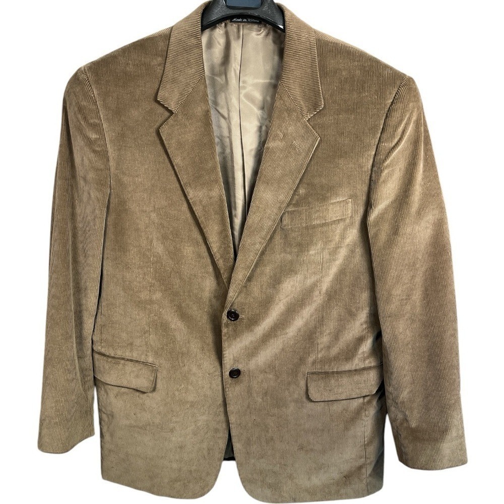 Alan Flusser Blazer 44R Tan Brown Corduroy Two Button Sport Coat Jacket Retro